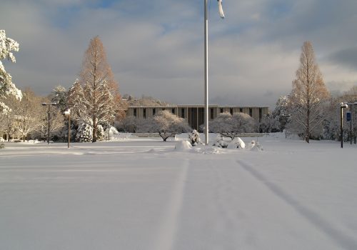 Campus on a snowy day.